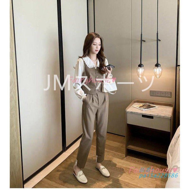 セットアップ レディース 秋服 オシャレセットアップ 長袖ブラウス ベストジャケット 通勤OL 入学式 大人40代 オフィス 九分丈パンツ 卒業式 3点セット pai5a228586 USTAUSTRALIA_COM_AU