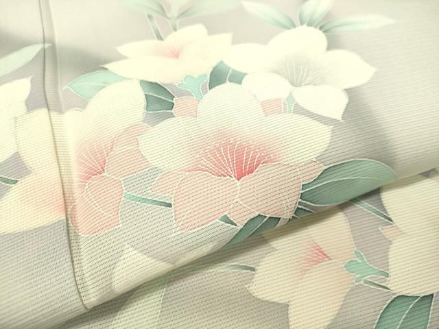 絽 友禅訪問着 正絹 クリーム ライトグリーン 暈し 花兎 華文 草花 流水 Lサイズ ki26751 新品 夏着物 レディース 7月8月シーズン 送料無料 絽 友禅訪問着 正絹 クリーム ライトグリーン 暈し 花兎 華文 草花 流水 L