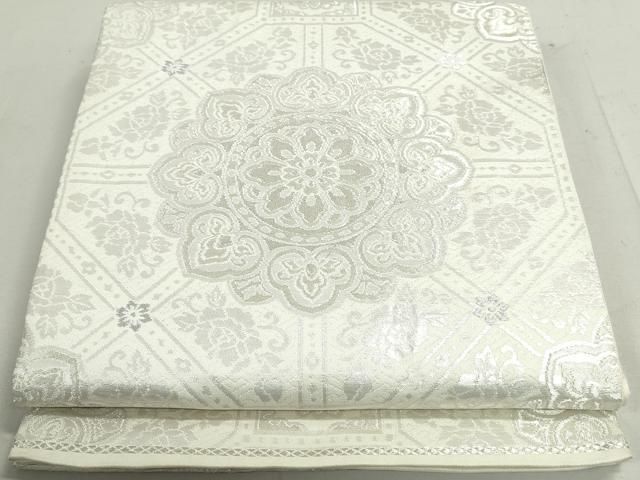 平和屋着物◎六通柄袋帯 蜀江正倉院花文 銀糸 正絹 逸品 DAAX7759qa