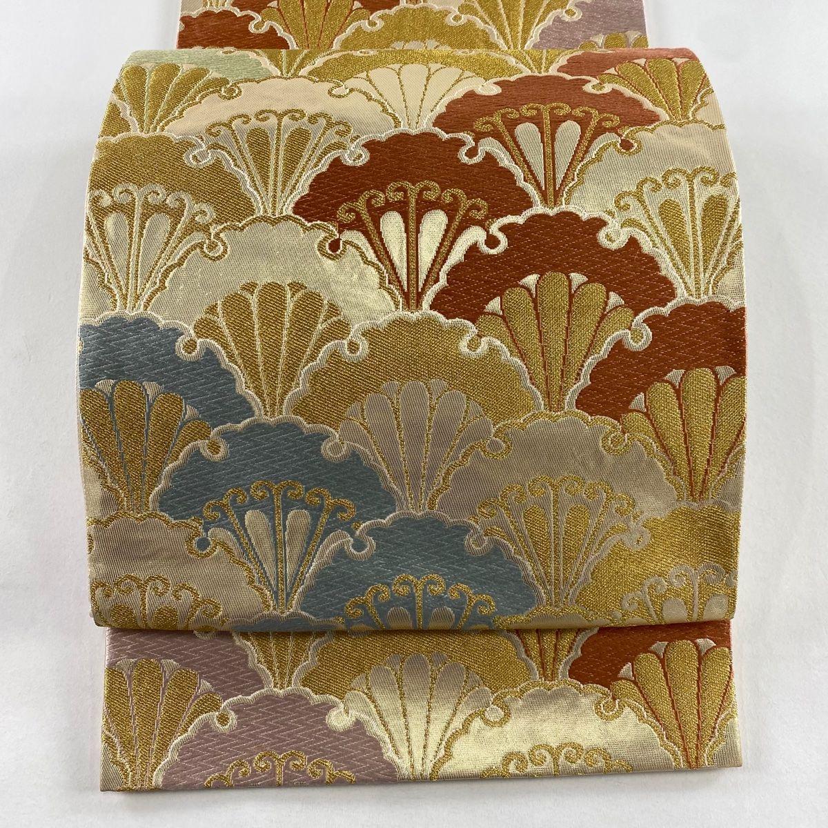 袋帯 秀品 雪輪青海波 金糸 箔 金色 六通 正絹