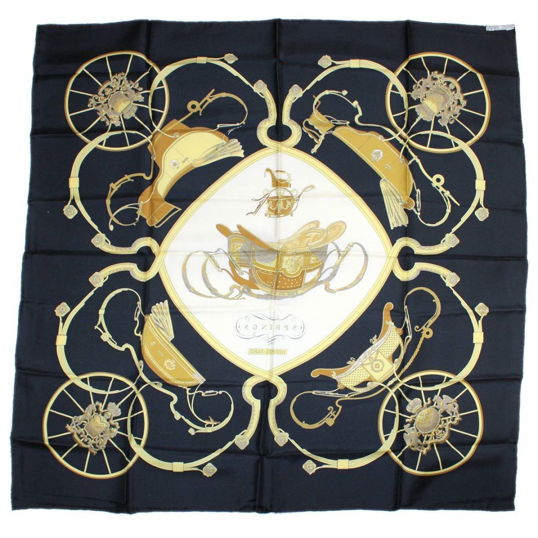 HERMES/エルメス スカーフ シルク100% ブラック×イエロー×ホワイト NO