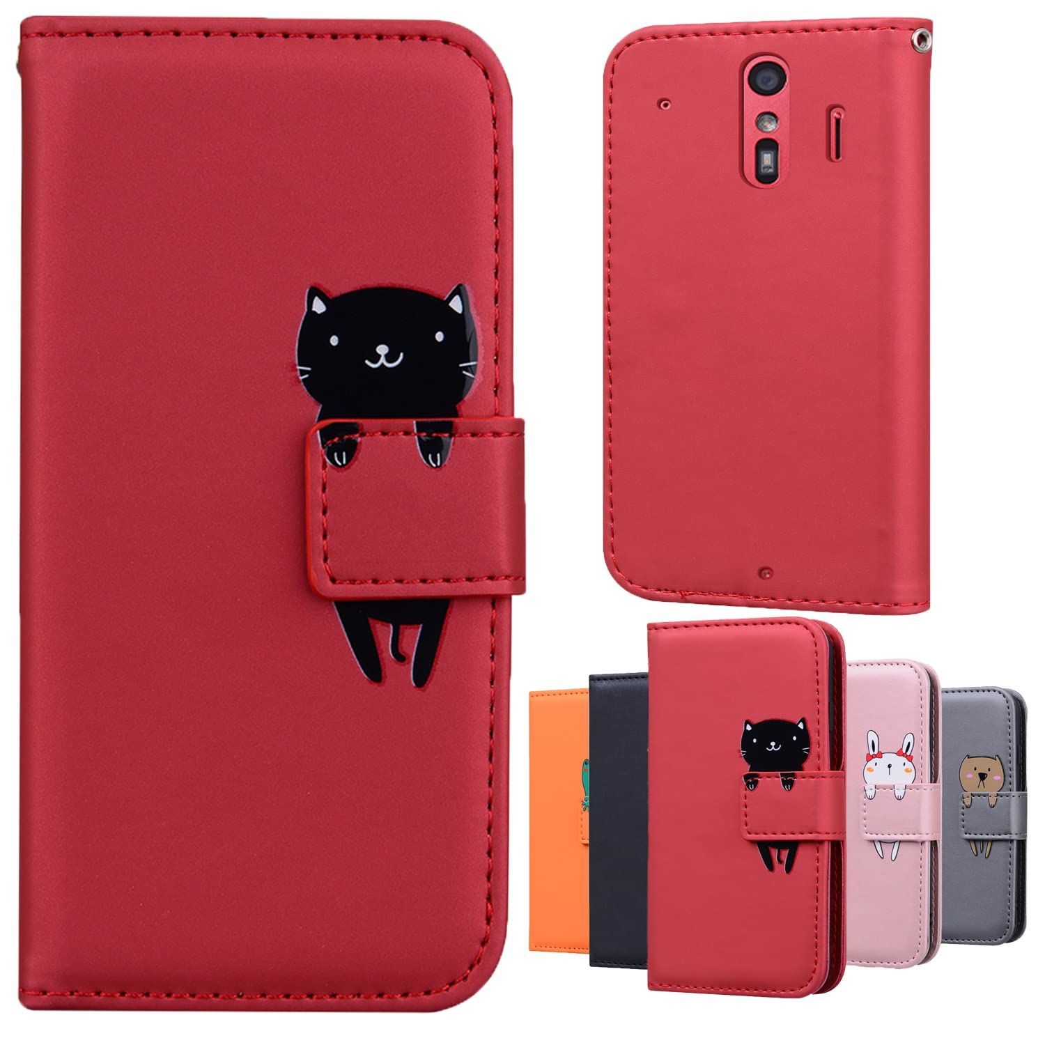 ☆1点限り☆らくらくスマートフォン F-42A/ me F-01L_赤猫 らくらくスマートフォン me F-01L ケース TEDTIKJT 手帳型  docomo FUJITSU F-42A スマホケース スムーズなPU レザー 財布型 360度保護 耐衝撃 - メルカリ