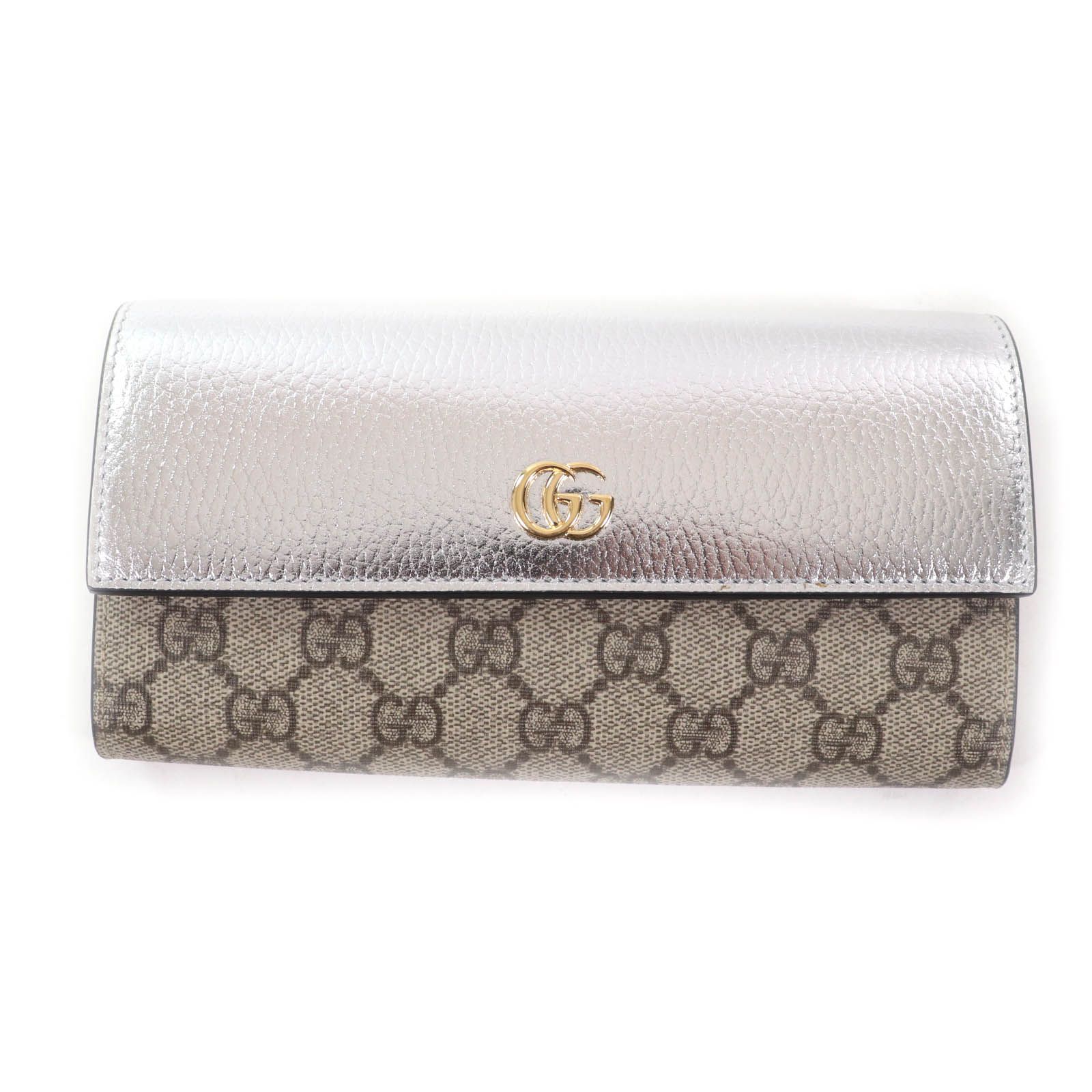 グッチ GGマーモント GGスプリーム PVCロング財布 GUCCI - GUCCI グッチ GGマーモント GGスプリーム 三つ折り財布