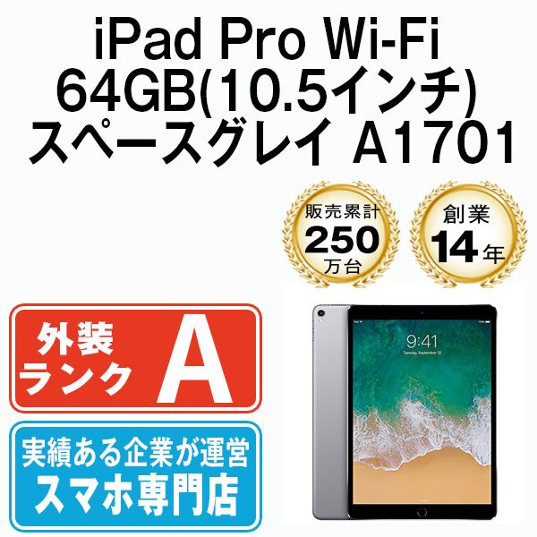 iPad Pro Wi-Fi 64GB 10.5インチ スペースグレイ A1701 2017年 本体 Wi-Fiモデル Aランク タブレット アイパッド アップル apple 【送料無料】 ipdpmtm1668