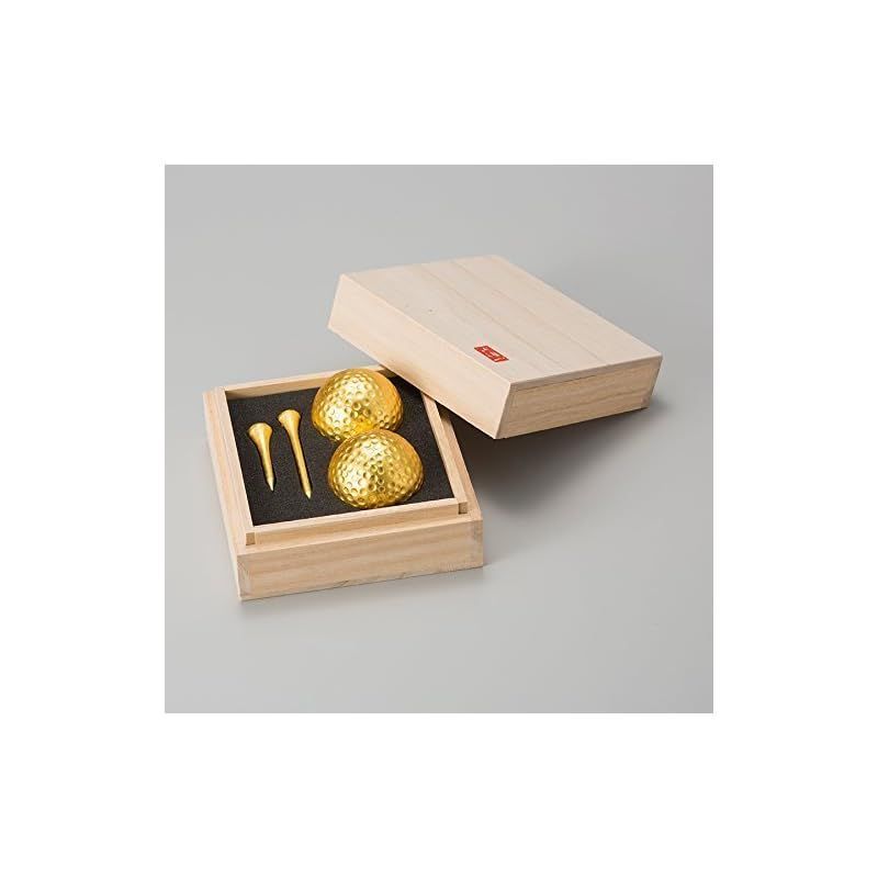 [エンタメゴルフ コンペ 景品 ギフト] 桐箱入り 金箔ゴルフボールu0026ティーセット(ダブル) 0