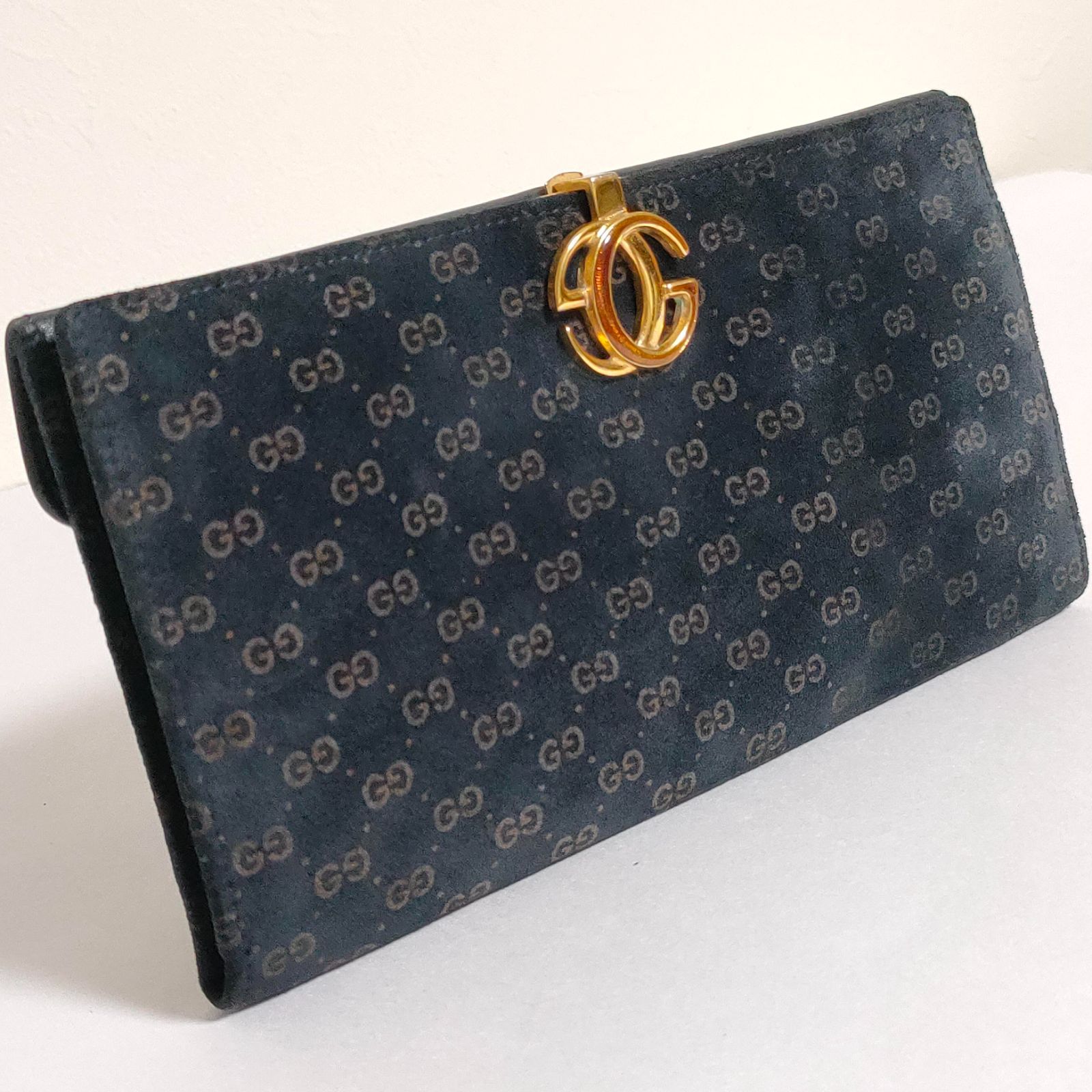 ヴィンテージ】GUCCI 長財布 オールドグッチ スエード レザー ダーク 