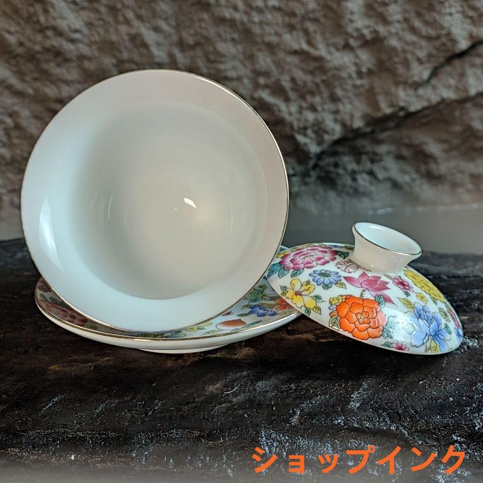 中国茶器 景徳鎮 陶磁器 琺瑯彩万花馬蹄三才蓋碗 茶碗 煎茶器 新品未使用 中国茶器 景徳鎮 琺瑯彩万花馬蹄三才蓋碗 茶杯 煎茶器 新品未