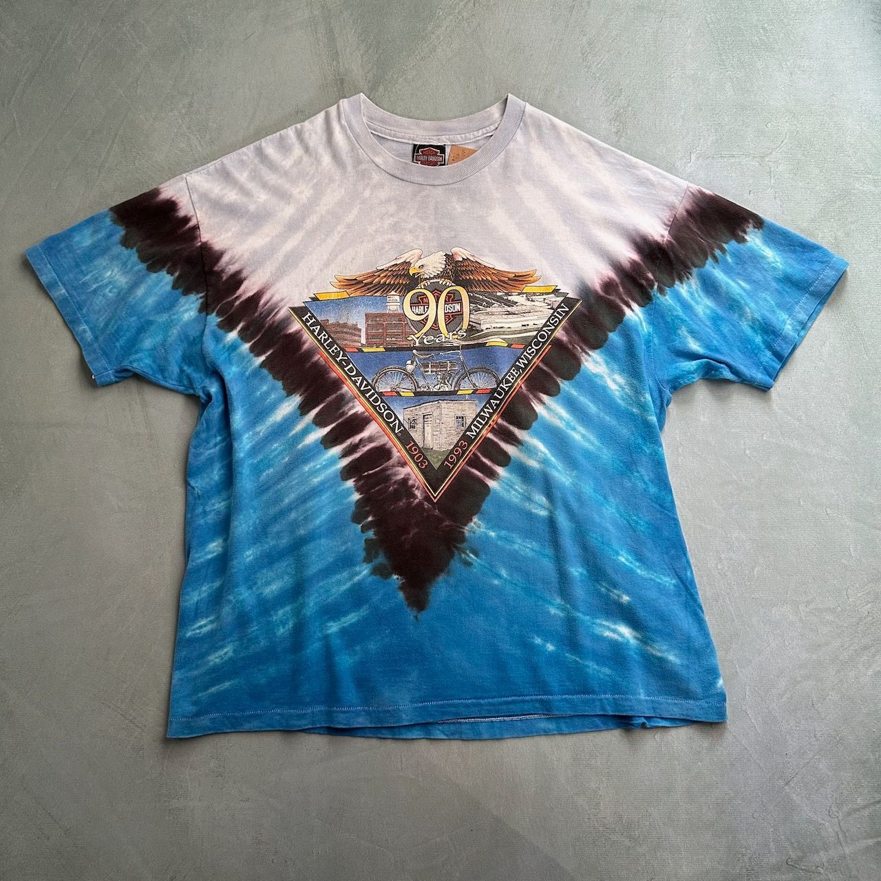 90s USA製 ハーレーダビッドソン 両面 Tシャツ タイダイ染 スカイ 