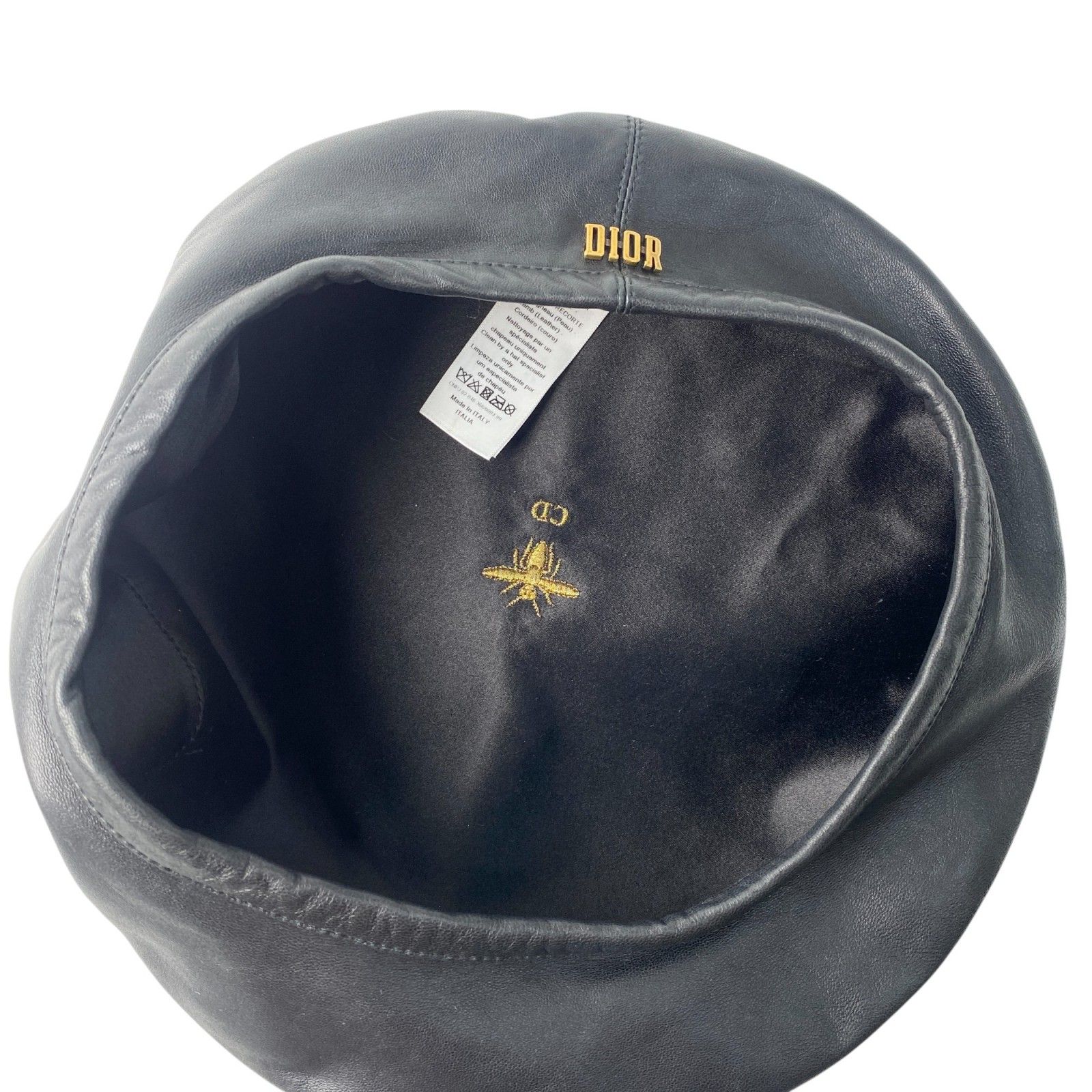 美品 ディオール Dior ベレー帽 58 ビー 蜂 ブラック ラム レザー 美品 ディオール Dior ベレー帽 58 ビー 蜂 ブラック ラム