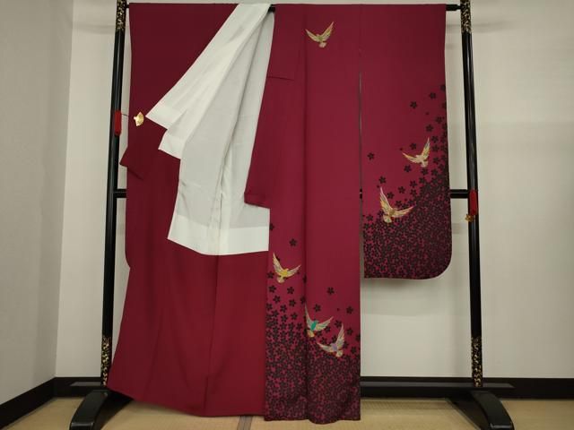 平和屋着物●染色作家　斉藤三才　振袖　花鳥文　金彩　正絹　逸品　AAAX8329ck 平和屋着物○染色作家 斉藤三才 振袖 花鳥文 金彩 正絹 逸品