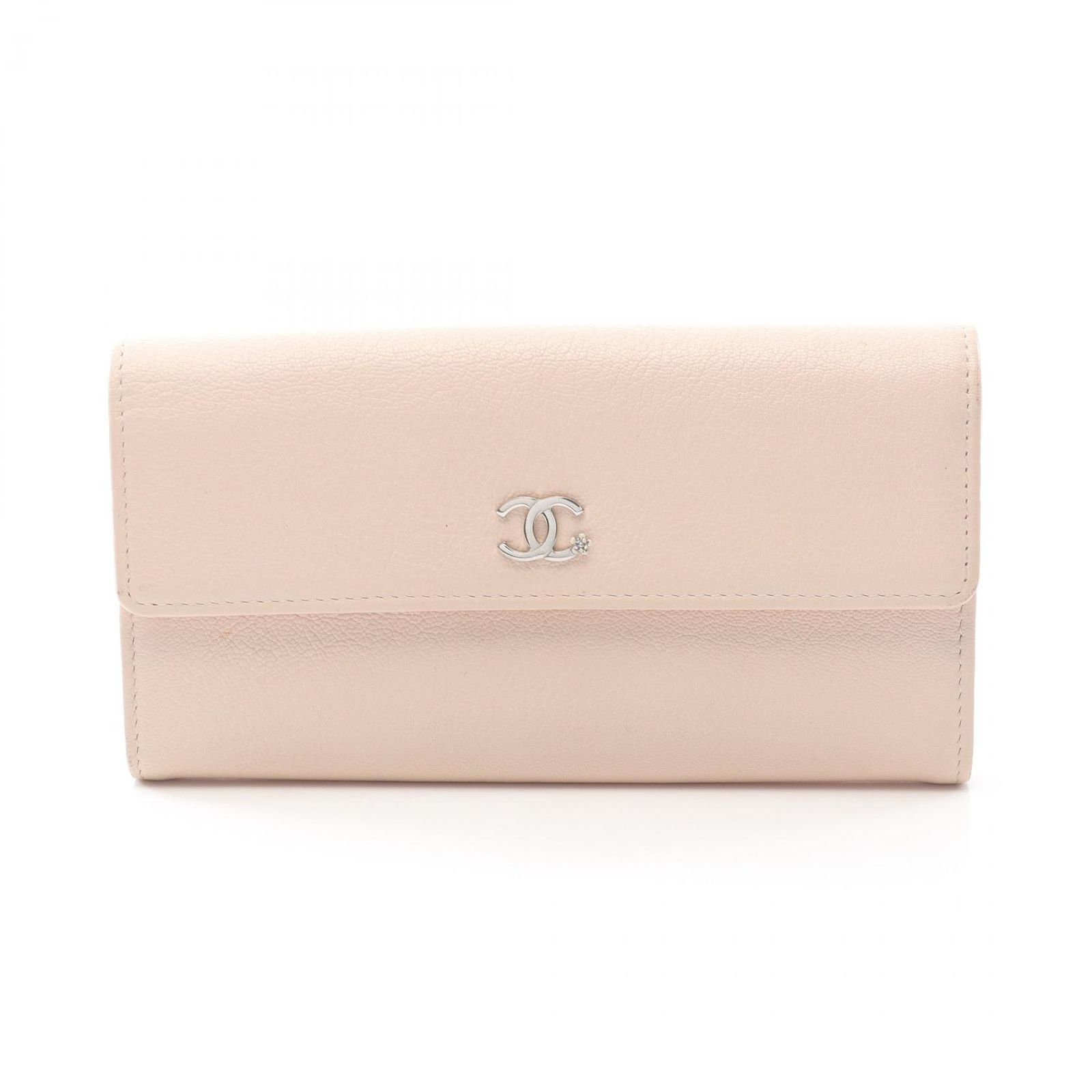 シャネル CHANEL 二つ折り長財布 ココマーク ベビーピンク レザー ココマーク ZIP長財布 レディース Used B