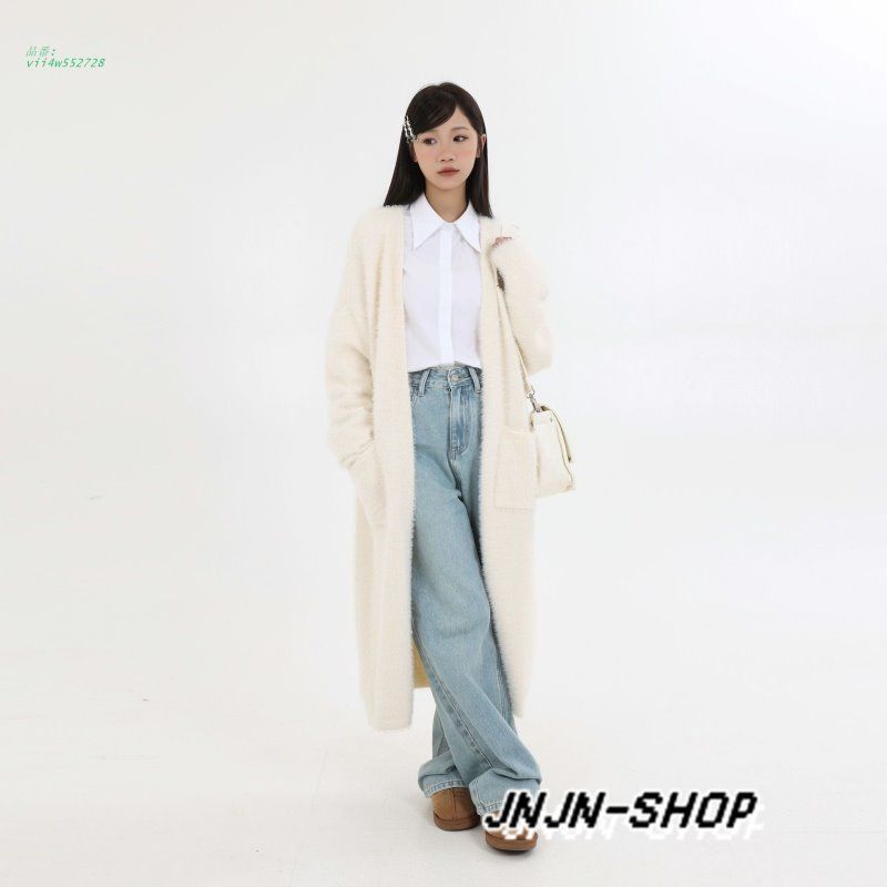 カーディガン モヘアニット レディース 大人ニット ブローチ付 デート 20代 秋 通学 冬 ロング丈 旅行 お洒落 4色 通勤 保温 vii4w552728 GULLKHAN_COM