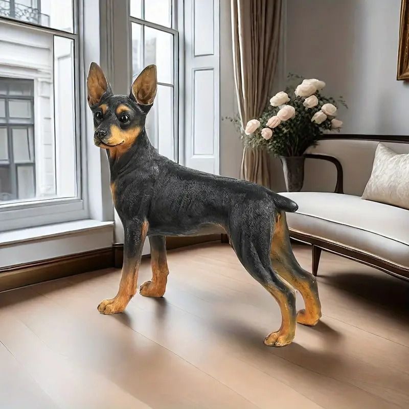 置物 犬 ドッグ ドーベルマン 動物 オブジェ 彫刻 リアル 樹脂製 装飾 