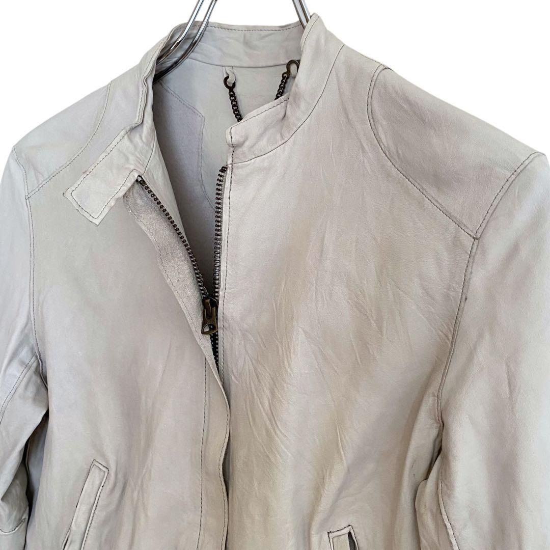 Sisii シシ レザージャケット オフホワイト シングルライダース サイズ S 品番 6793320 654KZ WWW_MORNINGWALKER_COM