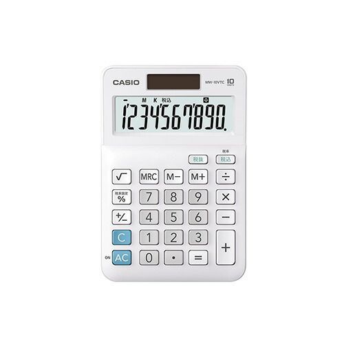 （まとめ） 電卓 カシオ ﾎﾜｲﾄ MW-10VTC-N 4549526608353 1個【×10セット】