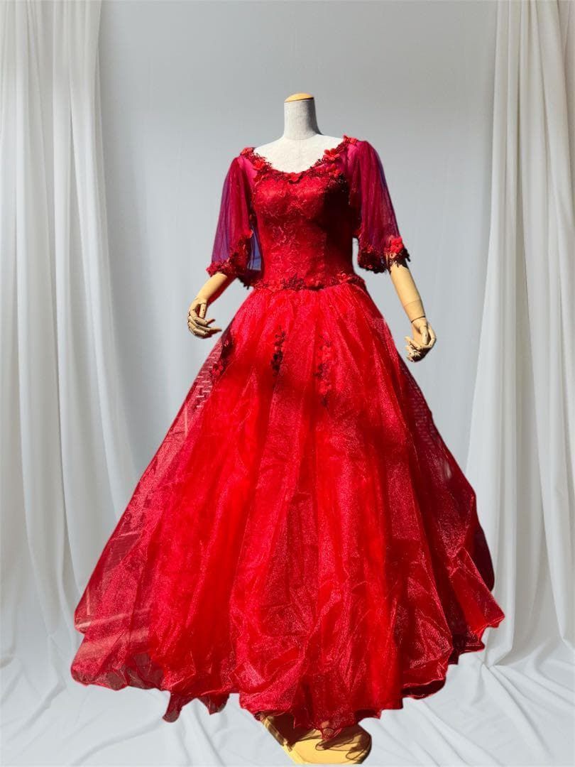 ステージ衣装 赤 レースロングドレスｂ615Ａ