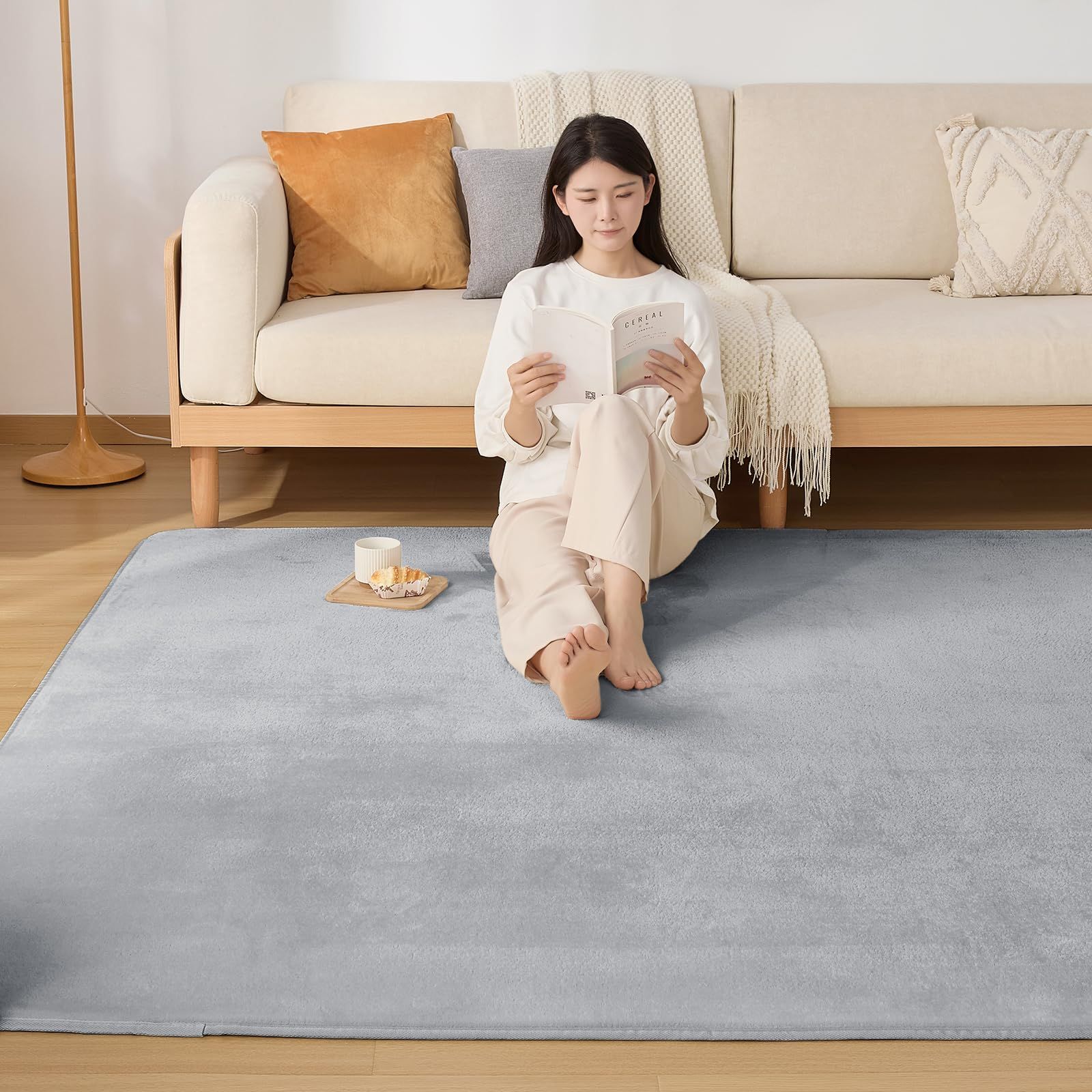 Sun Deco ラグ カーペット 厚手15mm 低反発 ラグマット 185×185cm 約2畳 絨毯 滑り止め付 防音 防ダニ 抗菌 防臭 リビングマット オールシーズン快適 ふわふわ肌触り こたつマット 床暖房 ホットカーペット対応 グレー