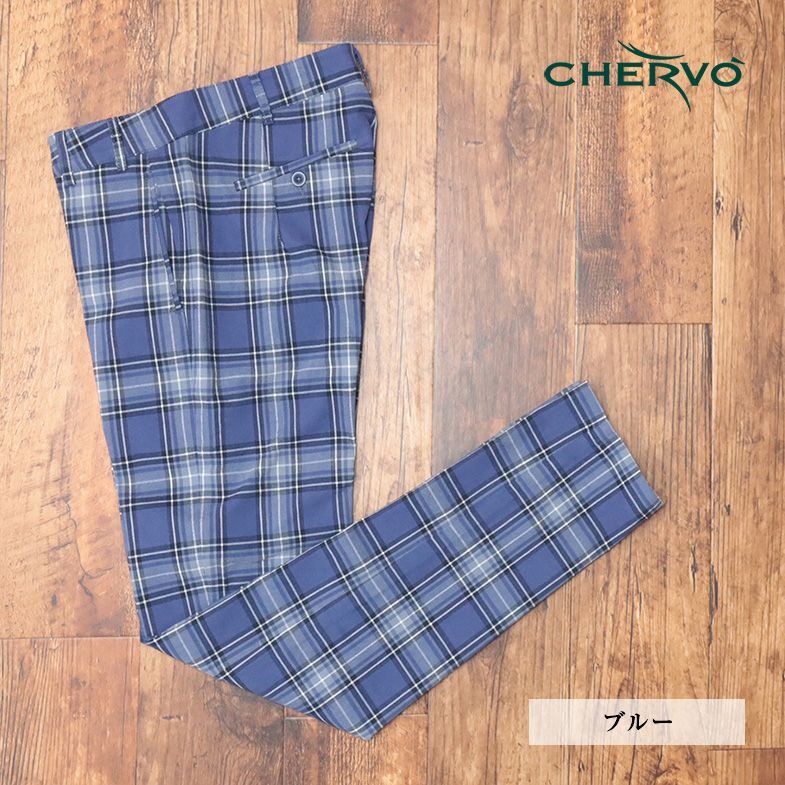 秋冬/CHERVO/46サイズ/美脚ゴルフ パンツ ストレッチ チェック柄 クラシコ トラッド お洒落 30代 40代 新品/青/ブルー/jd124/