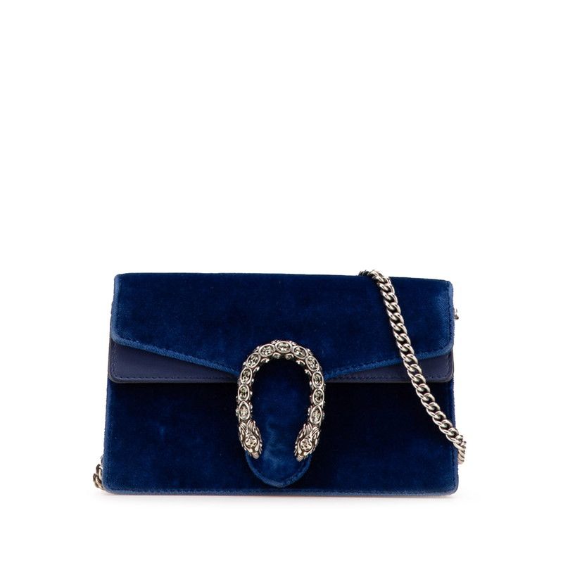 グッチ ディオニュソス チェーン 斜め掛け ショルダーバッグ 476432 ブルー ベロア レディース GUCCI 214-11756