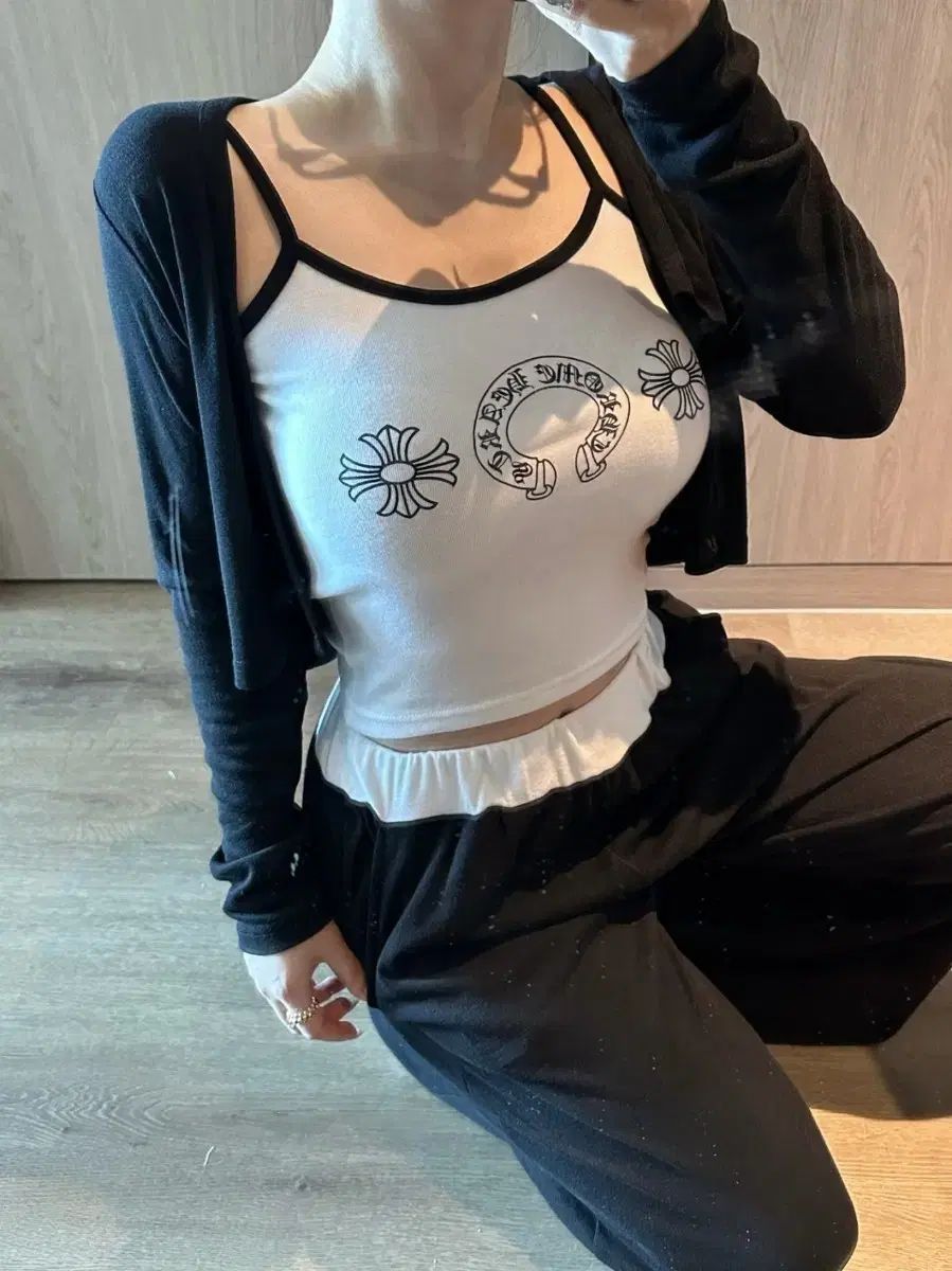 3ps set ノースリーブ カーディガン ワイドパンツ
