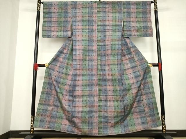 平和屋着物 菅原工房 菅原結作 漢方染紬 絞り 格子 正絹 AABA8271ck