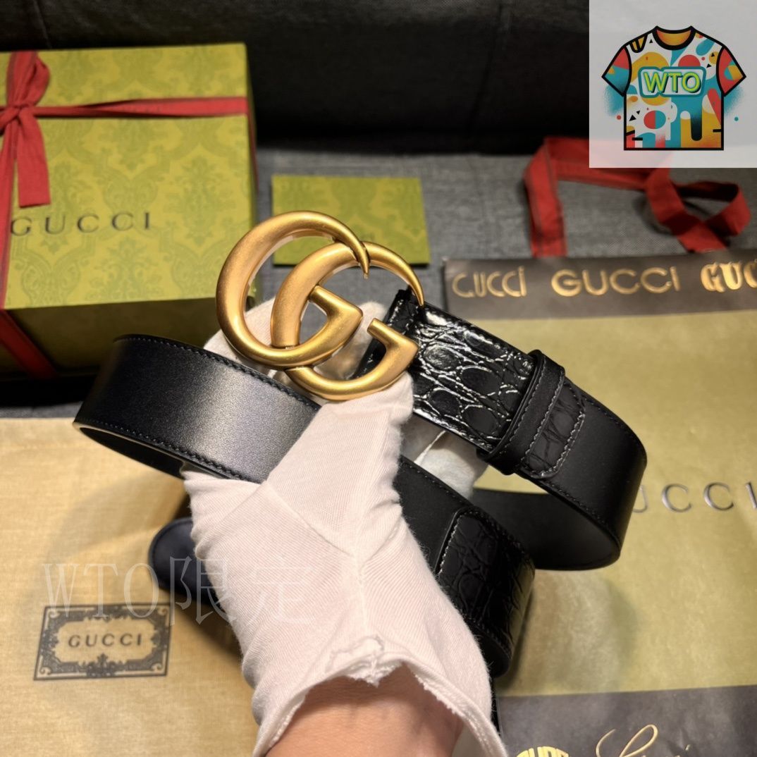 今日特価】GUCCI New Model ブラックレザーベルト with GG