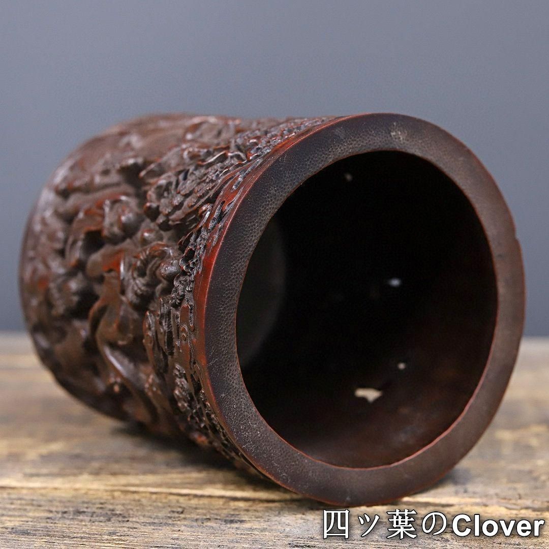 竹 細工 彫刻 十八羅漢筆筒 書道具 文房具 工芸品 置物 【公式