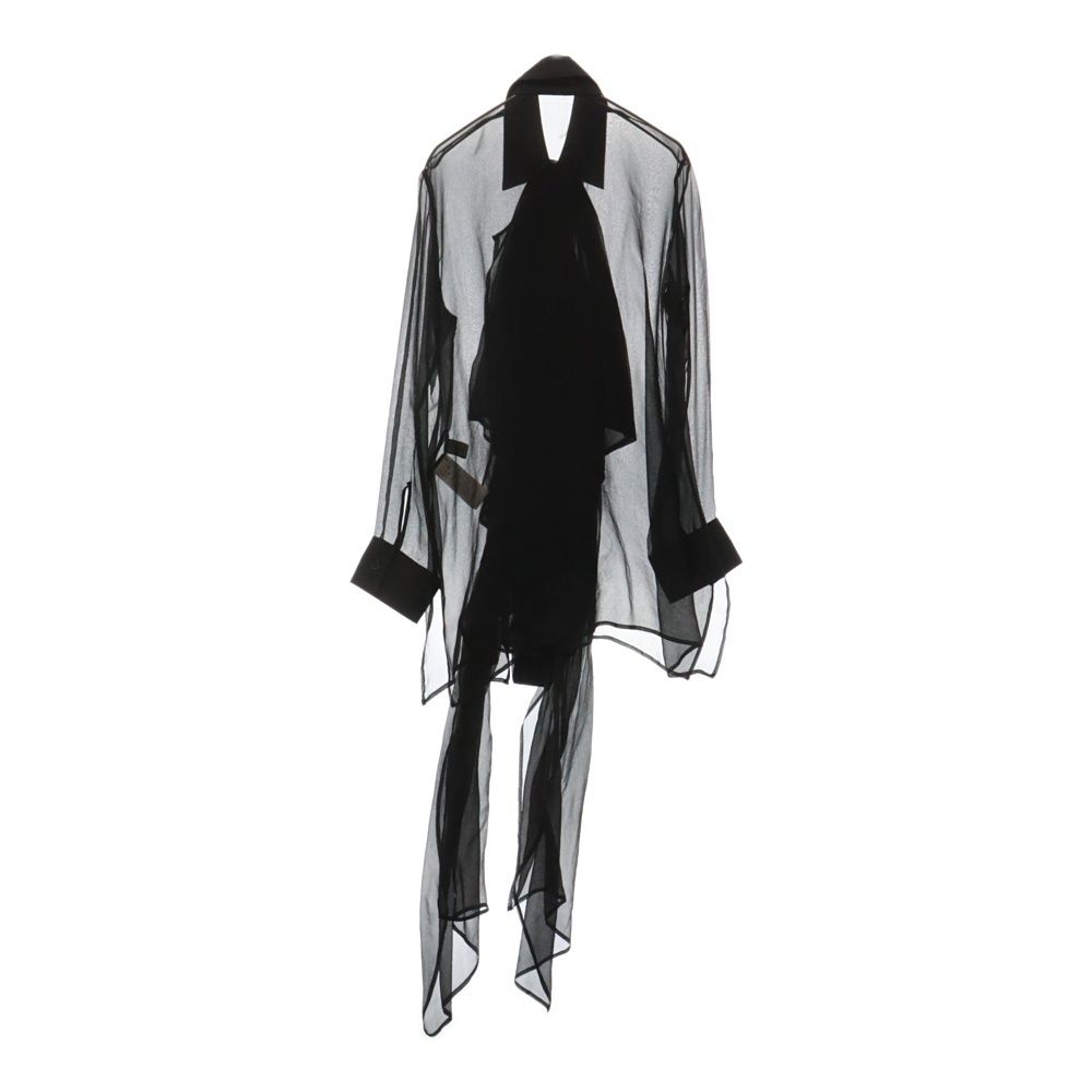 Yohji Yamamoto - Yohji Yamamoto ヨウジヤマモト Silk Shirt オーガンジー クロップド シルク 長袖シャツ FE-B08-809 ブラック レディース Yohji Yamamoto (ヨウジヤマモト) Silk Shirt オーガンジー