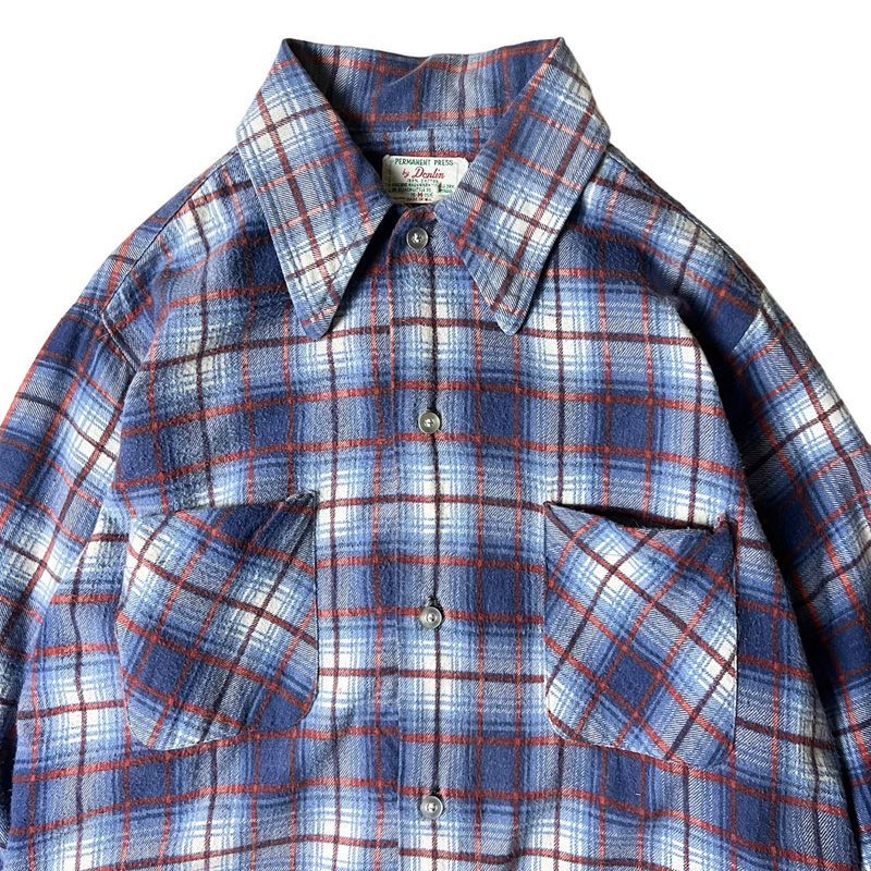 70s USA製 Donlin チェック プリント コットン フランネル シャツ M