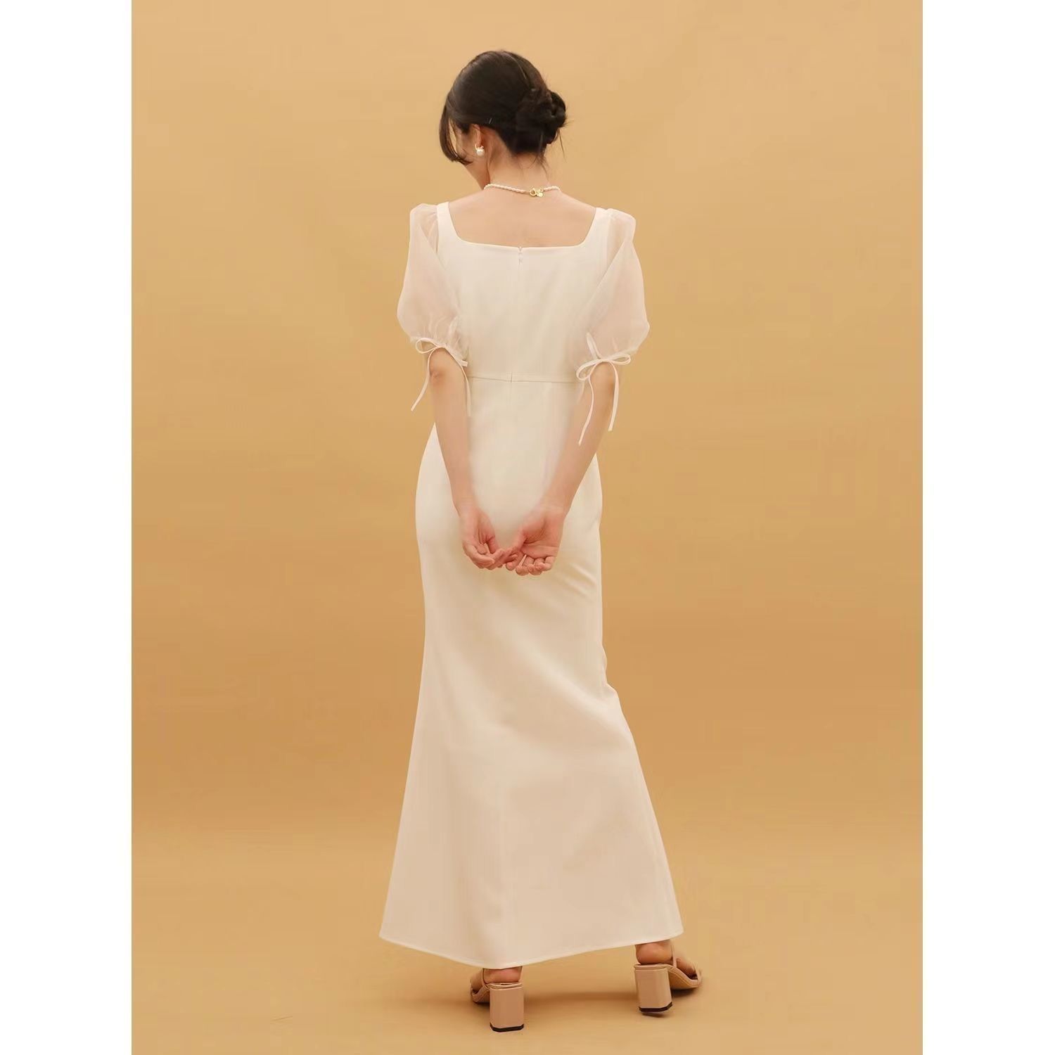 ウェディングドレス ウエディングドレス 結婚式 袖あり 半袖 白 二次会 花嫁 ワンピース 披露宴 前撮り 後撮り