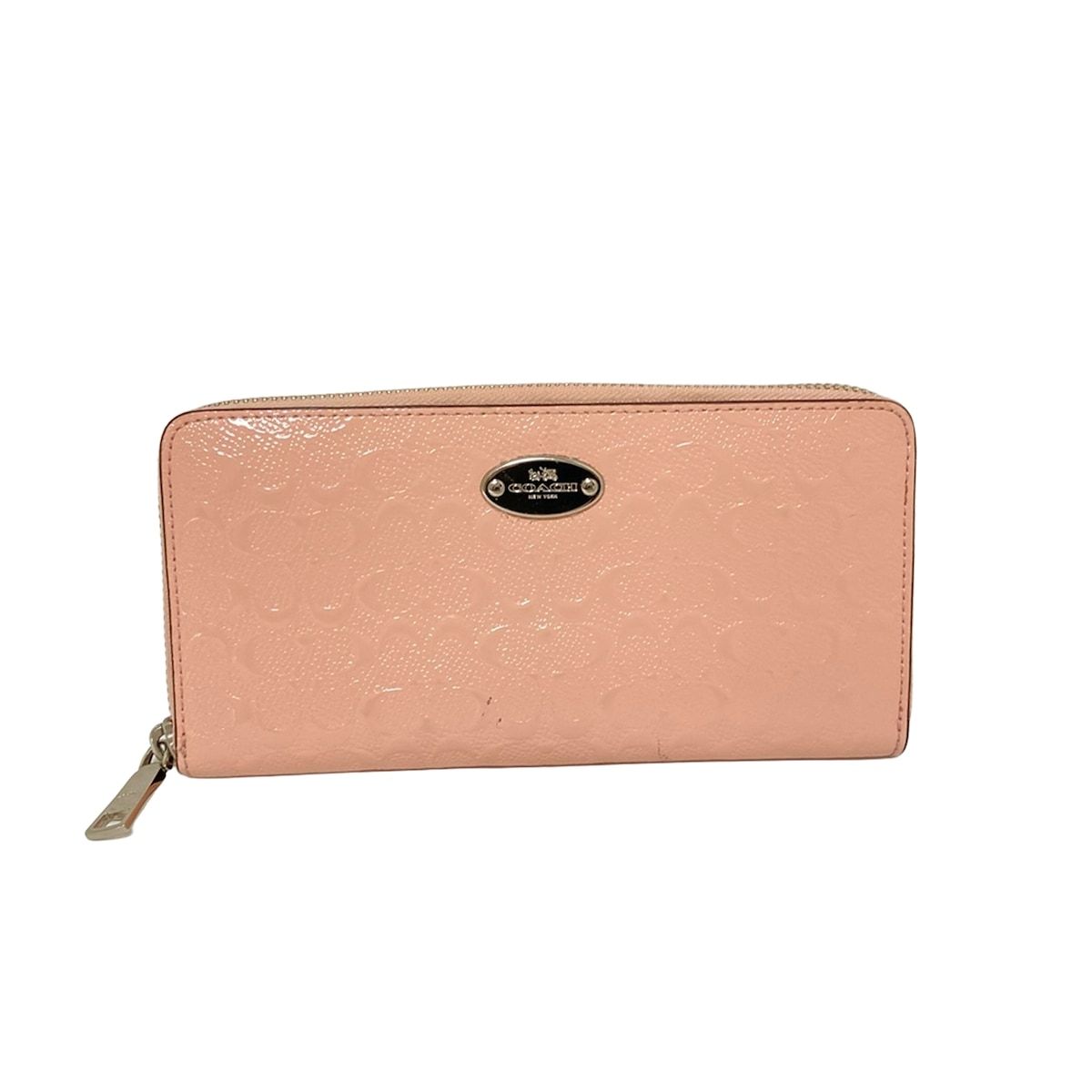 COACH コーチ 長財布 ラグジュアリー デボスド シグネチャー パテント アコーディオン ジップ アラウンド F53126 ライトピンク レザー