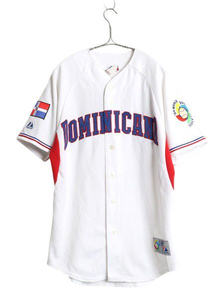 なクーポン配布中! ドミニカ 代表 ベースボール シャツ メンズ XL 程| WBC オフィシャル マジェスティック 大リーグ ユニフォーム ゲームシャツ 大きいサイズ