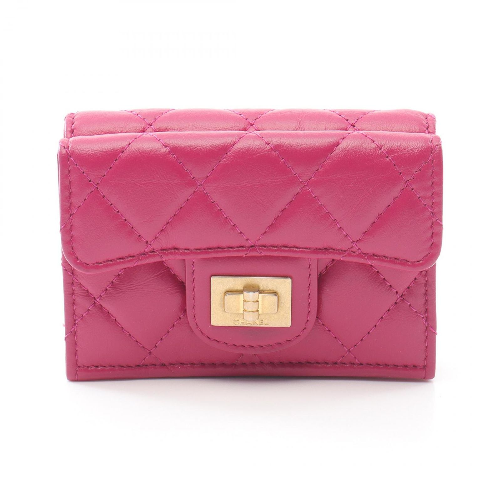 シャネル CHANEL 三つ折り財布 2.55 マトラッセ ピンクパープル 