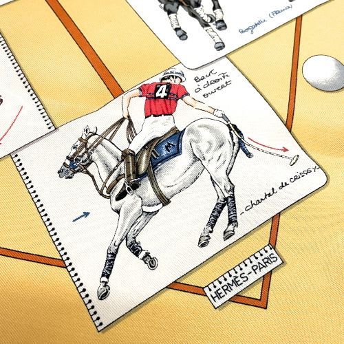 エルメス  カレ45  プチカレ ハンカチ スカーフ ポロの世界 馬  シルク