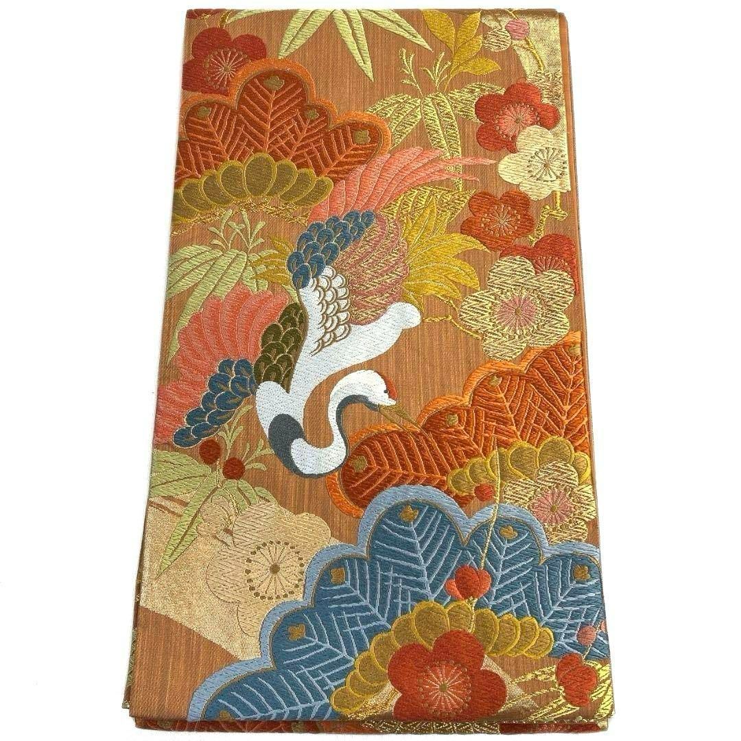 508my67◇宝尽くし 飛鶴 松竹梅 吾妻小紬 作家物 唐織 金糸 六通 袋帯 508my67◇宝尽くし 飛鶴 松竹梅 吾妻小紬 作家物 唐織 金糸 六通 袋帯