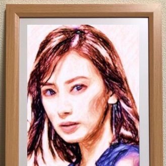 女優画 肖像画 水彩画 額縁寸法 34センチ×25センチ 京藤夏樹真作-