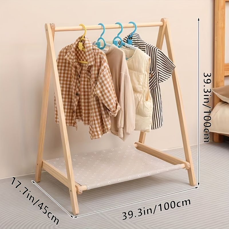 収納 ハンガーラック 子供部屋用の木製着せ替えスタンド 子供用ハンガーラック 木 木製 収納棚付き 床置き式 フローティングガーメントラック 子供用 ブナ材 ユーティリティオーガナイザーラック 子供部屋 キッズ用 ベビー服