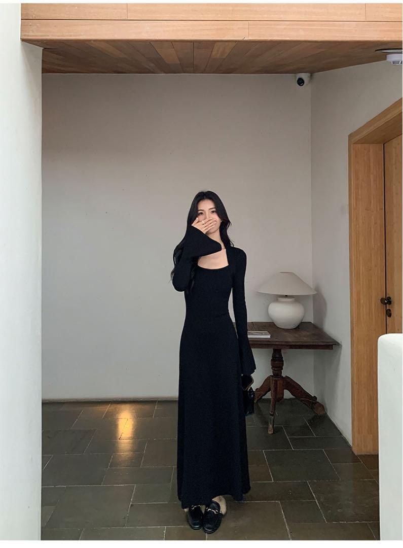 上品ロングニットワンピース