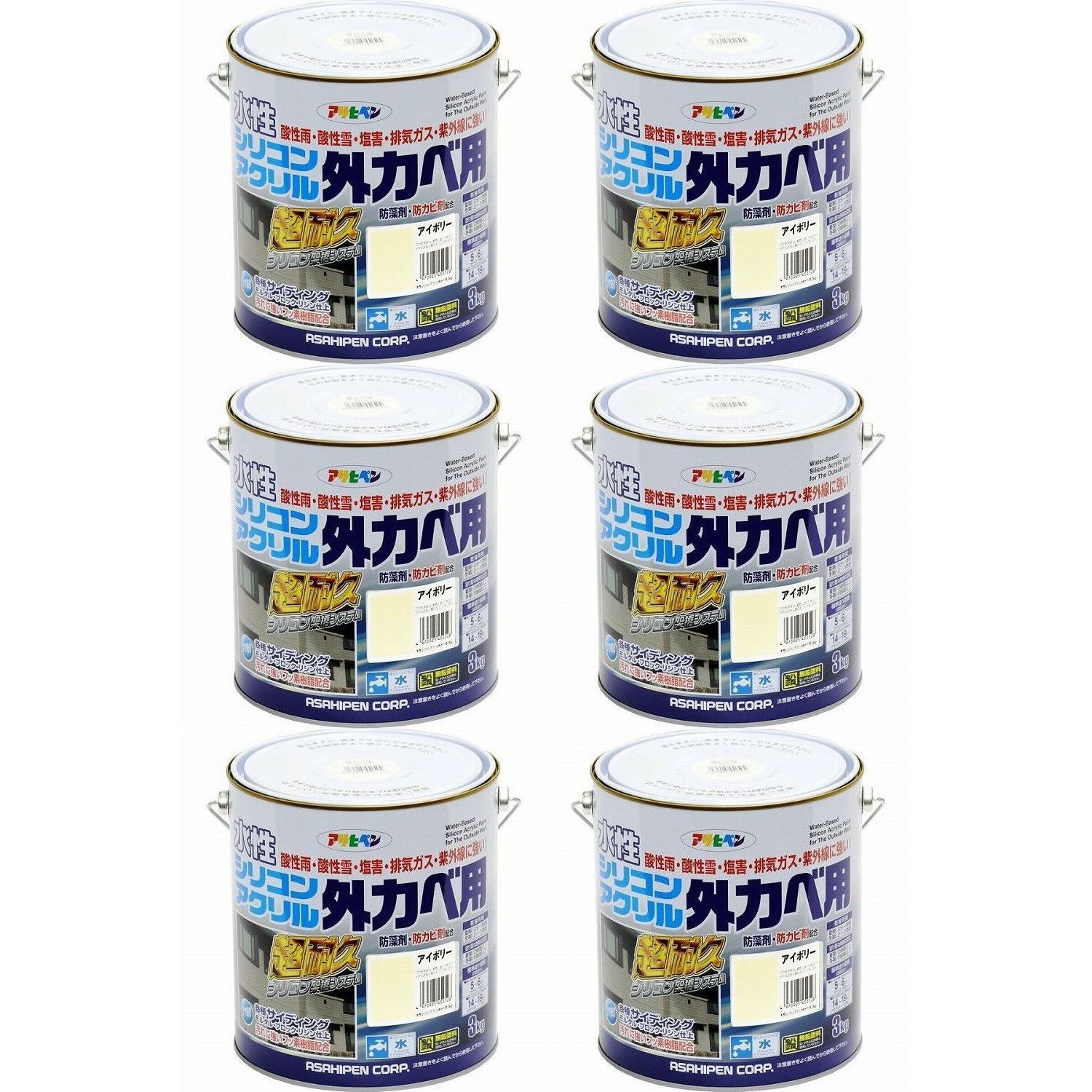 アサヒペン 水性シリコンアクリル外かべ用 ３ＫＧ アイボリー 6缶セット【BT-46】 バックティースショップ メルカリ