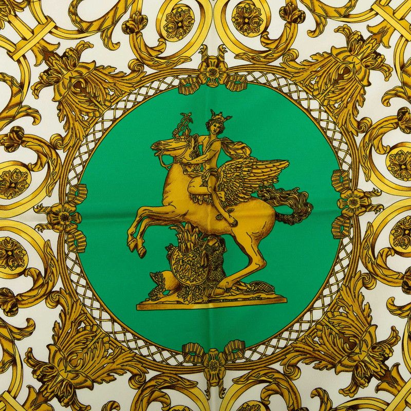 エルメス カレ90 LES TUILERIES チュイルリー公園 ブルー ゴールド マルチカラー シルク レディース HERMES 1-0231482