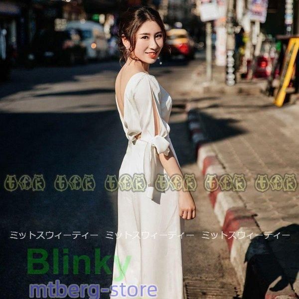 ウエディングドレス 二次会 袖あり ワイドパンツ オールインワン 結婚式 花嫁 白 大きいサイズ 現代風挙式 パーティードレス 披露宴 ブライ