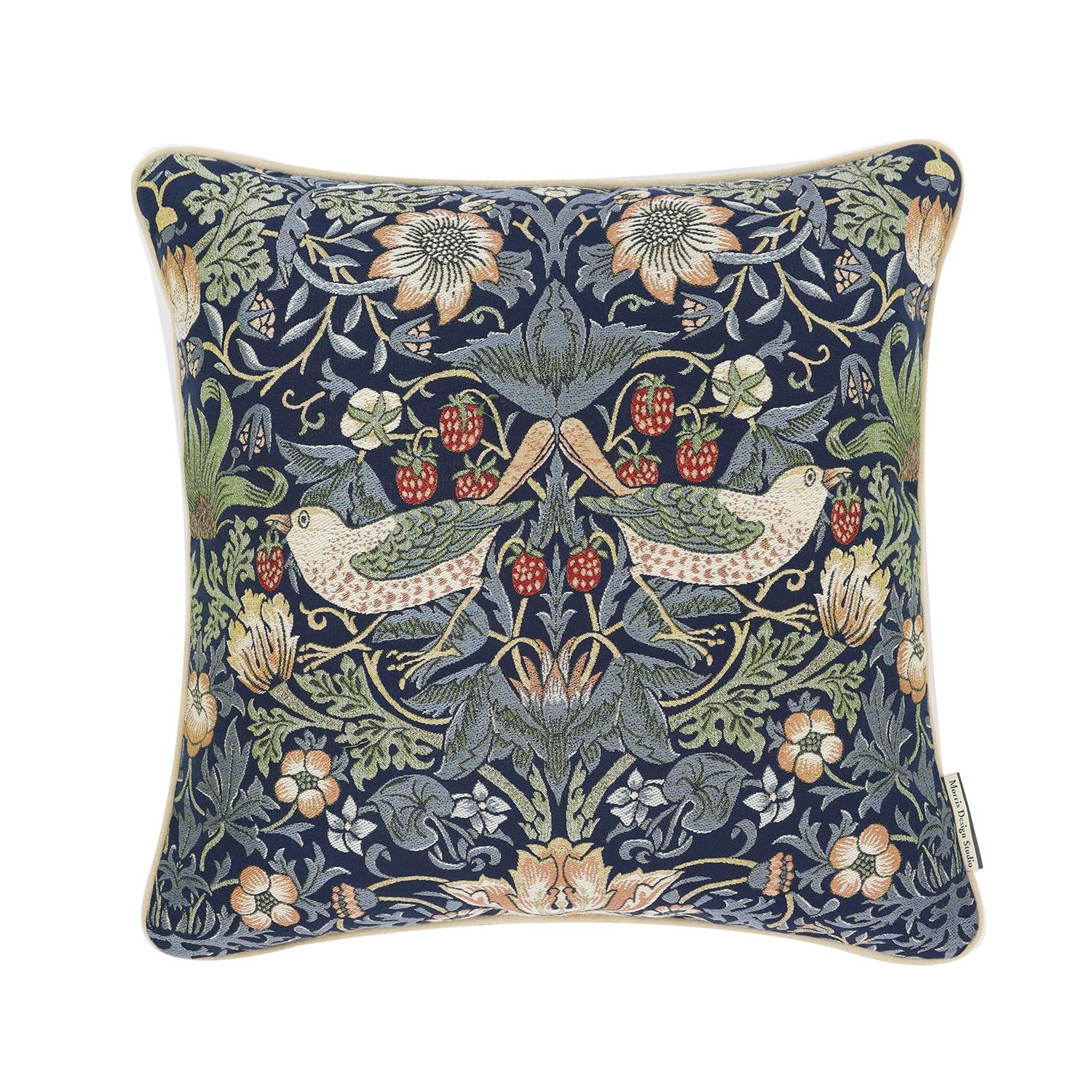 川島織物セルコン Morris Design Studio モリスデザインスタジオ 背当 クッションカバー いちご泥棒 ブルー 45×45cm LL1710