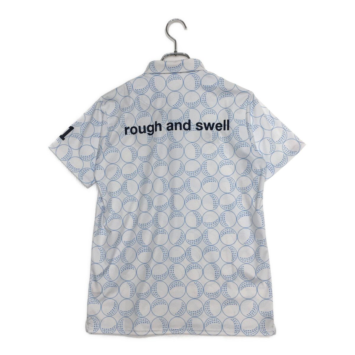 メンズ ラフ&スウェル rough-swell 半袖ポロシャツ S 白×水色 ボタンダウン ボール柄
