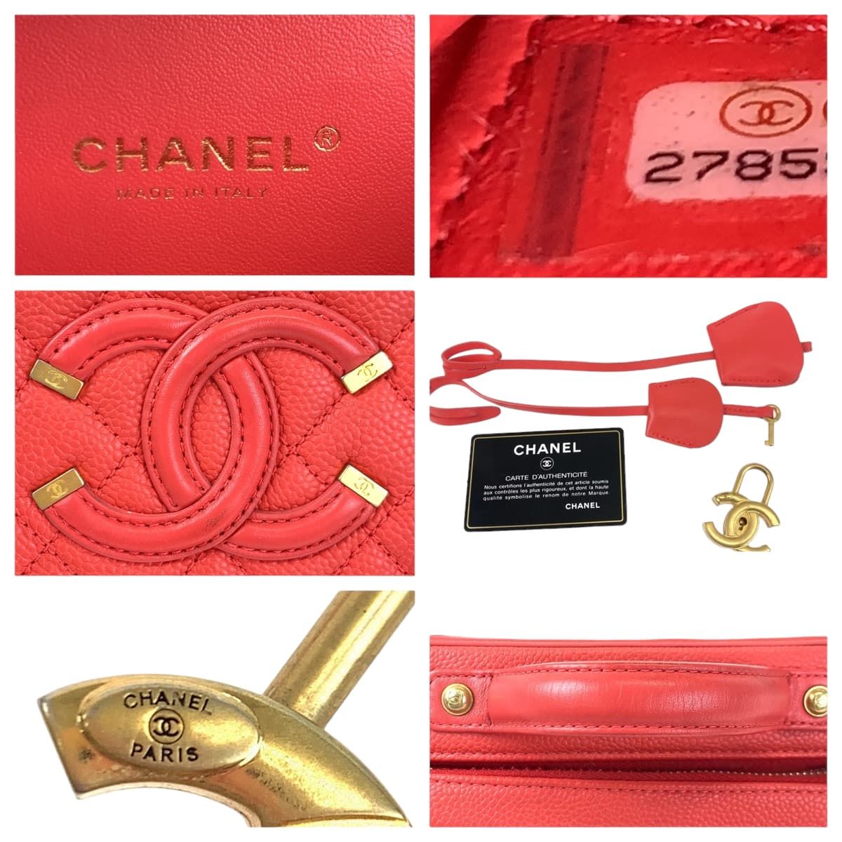 美品 CHANEL シャネル CCフィリグリー ココマーク レッド ゴールド金具 キャビアスキン 93343 ショルダーバッグ ハンドバッグ 2way  404716【中古】