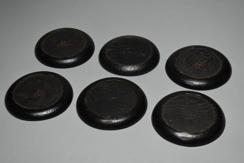 蔵A4170b 時代 浄法寺塗 漆絵菊図 木皿 14.5ｃｍ 六客