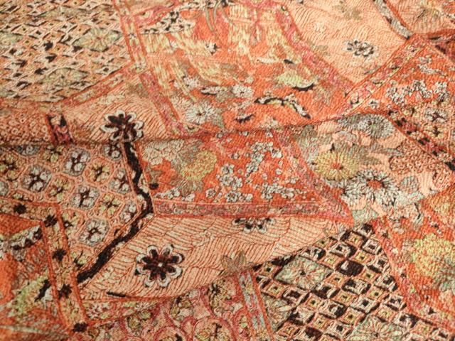 平和屋着物▽上質な小紋 単衣 亀甲花蝶文 鬼しぼ縮緬 正絹 逸品