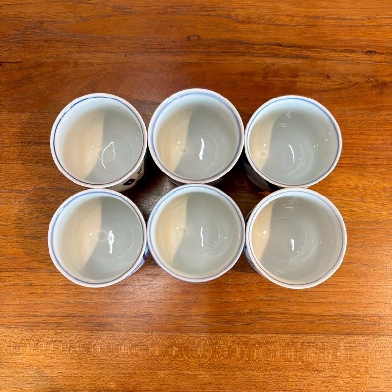 しん窯 青花 大湯呑 絵変わり６客セット 異人さん 南蛮人 花 染付 有田焼 湯飲み 湯呑み カップ まとめ売り CA1020-3