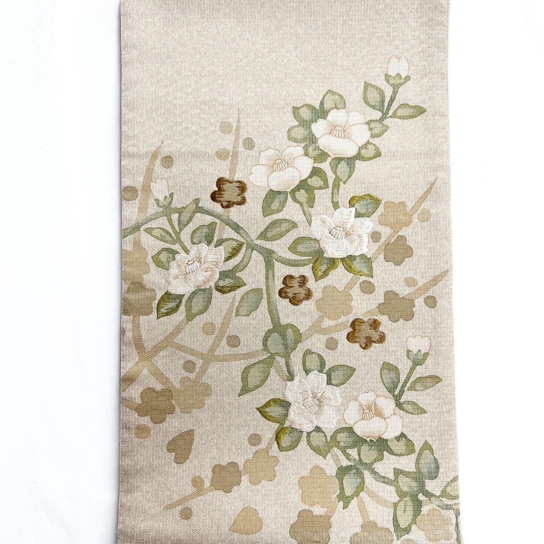 作家もの　袋帯　金通し　刺繍　椿　梅　着物　102a o 作家もの袋帯金通し刺繍椿梅着物102a o