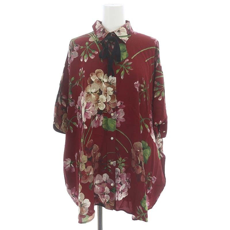 GUCCIグッチ フラワー花柄ボウタイシルクブラウス【38