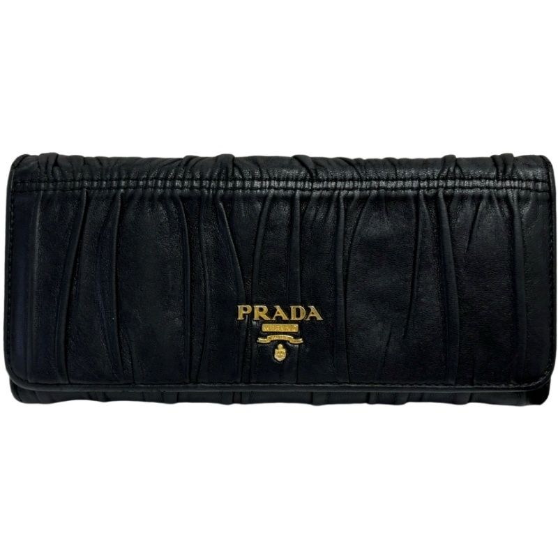 PRADA プラダ 二つ折り 長財布 1M1132 ブラック ゴールド レディース 